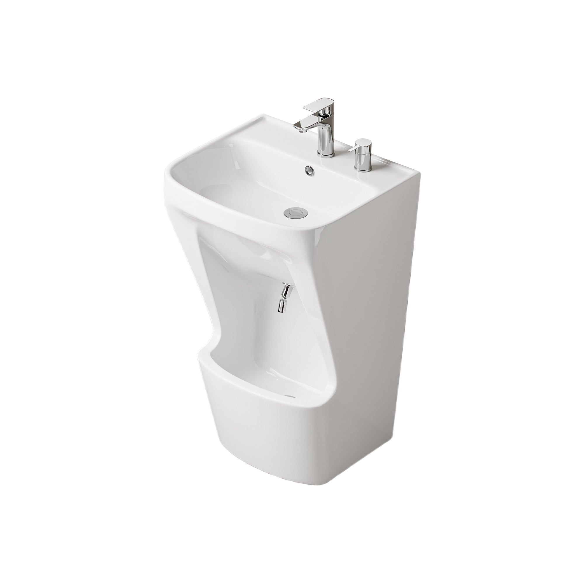 Lavabo d’ablutions GAZA blanc en céramique, design moderne, double vasque pour rituels musulmans.