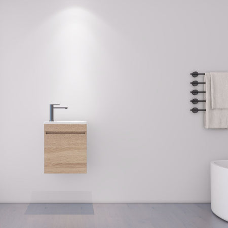 Meuble sous-vasque compact effet bois avec vasque intégrée