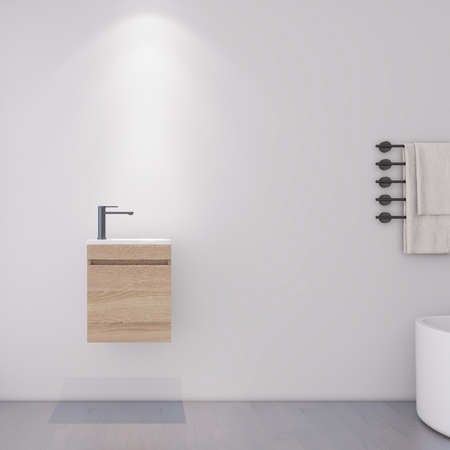Meuble sous-vasque compact effet bois avec vasque intégrée