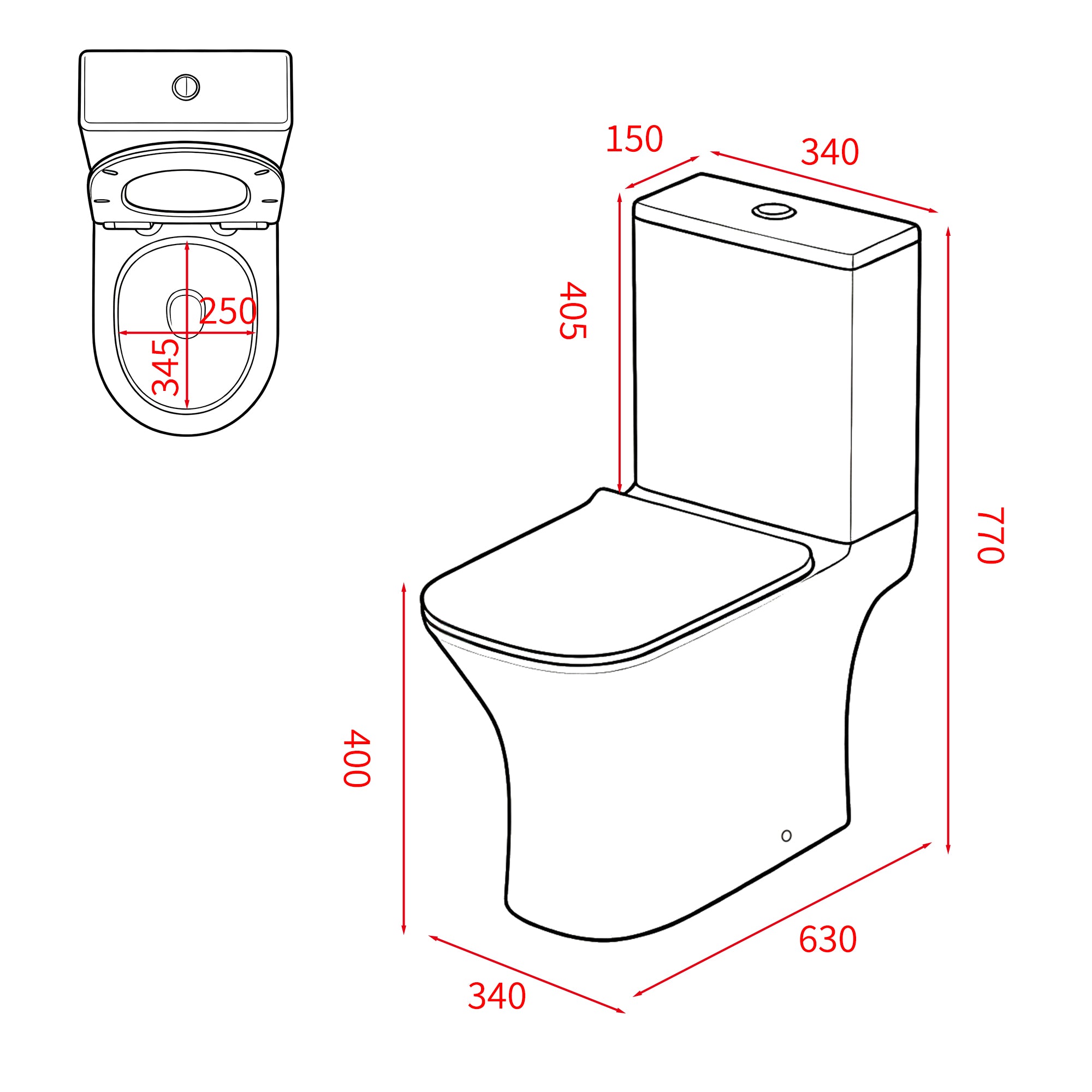 WC à poser sans bride sortie horizontale (63x34x76cm) - Design rectiligne blanc FREKI