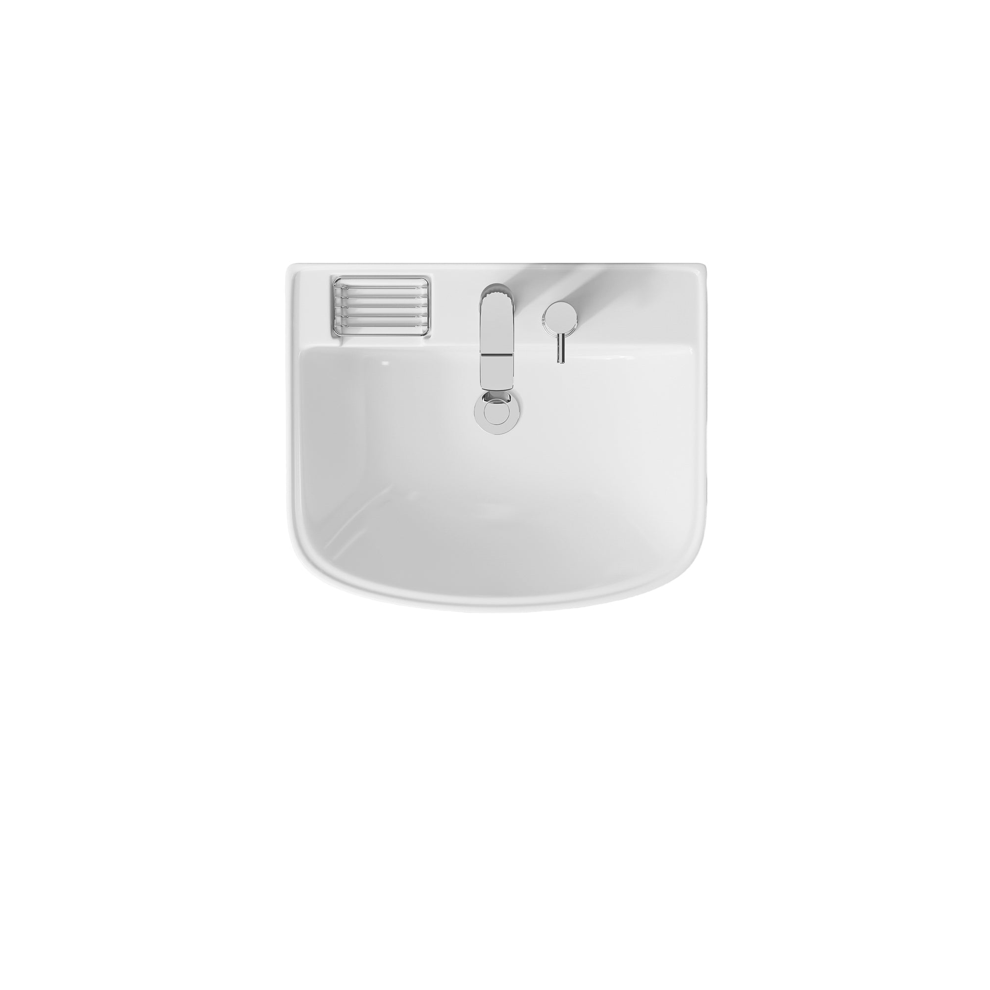 Lavabo d’ablutions Beyrouth blanc en céramique, design arrondi avec porte-savon intégré.