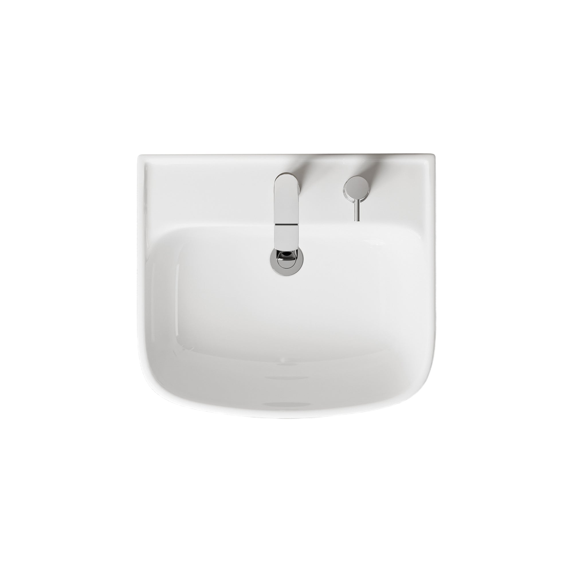 Lavabo d’ablutions GAZA blanc, design moderne, double vasque avec robinetterie chromée.