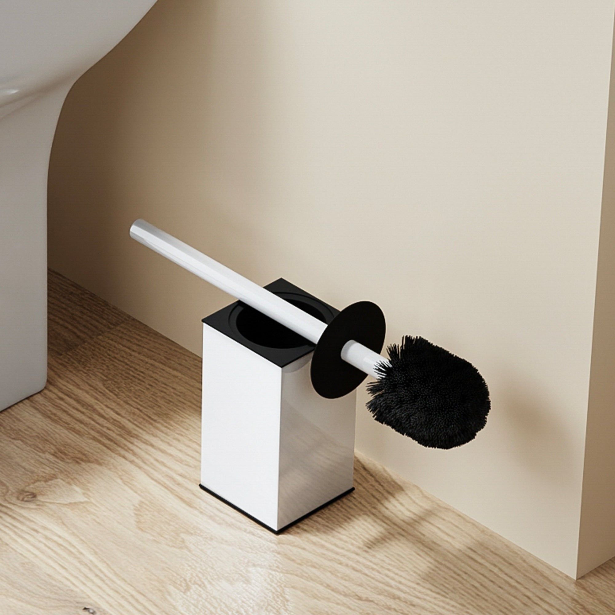 Brosse WC carrée blanche design moderne avec couvercle