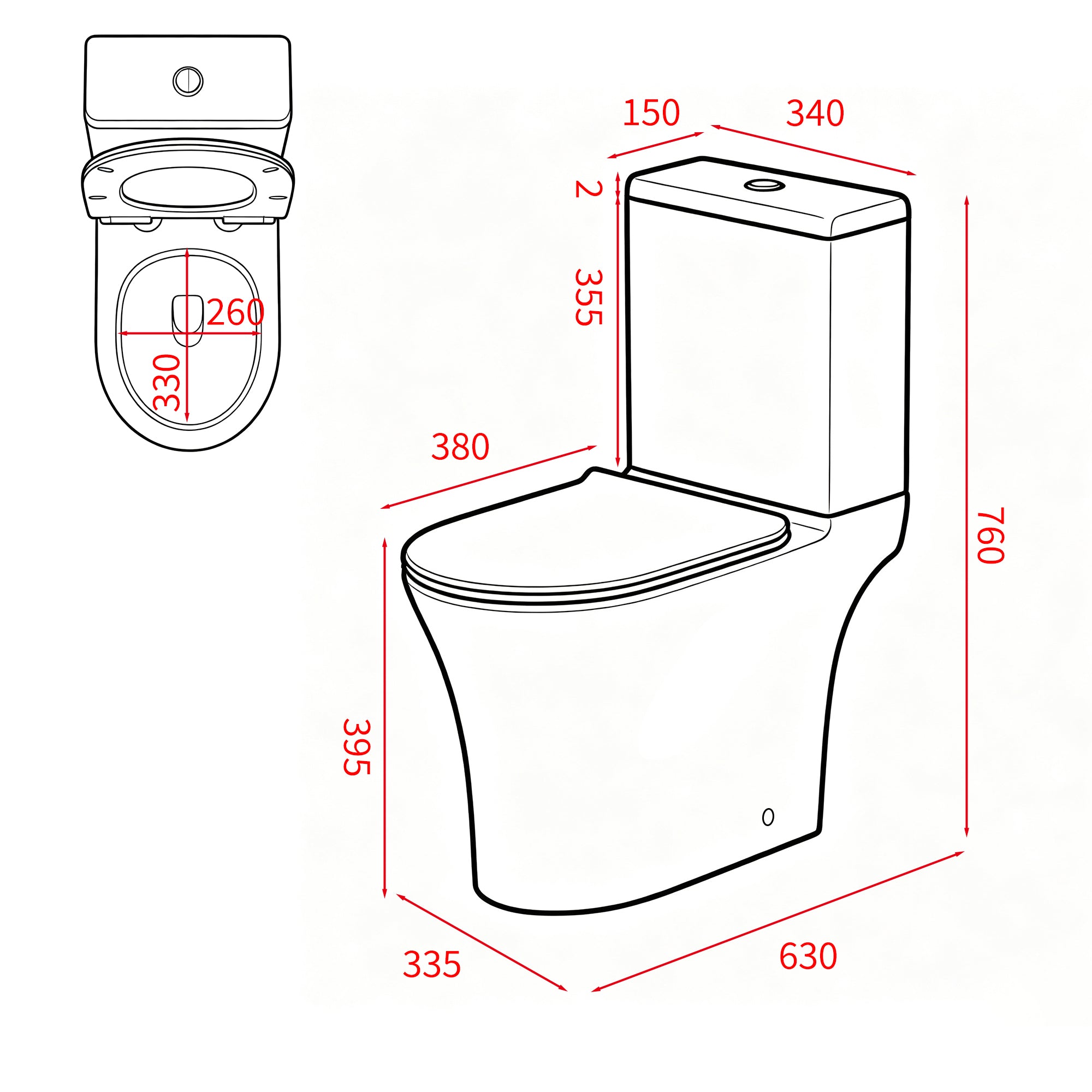 WC à poser sans bride sortie horizontale (63x34x76cm) - Design rectiligne blanc TUFO