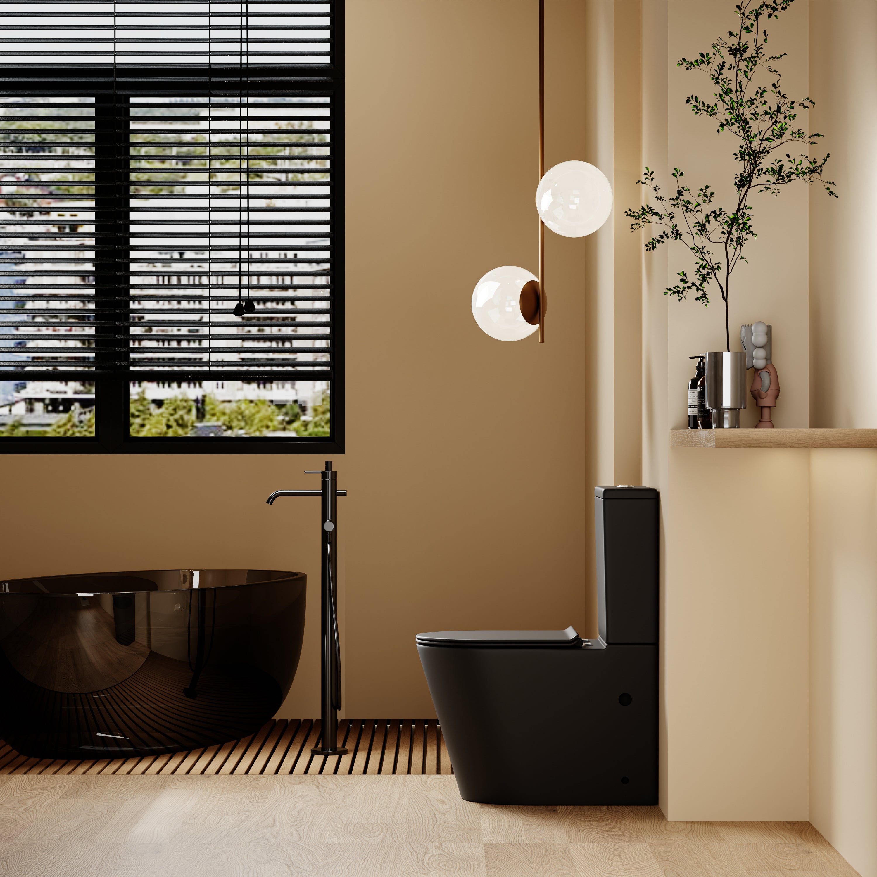 WC à poser sans bride sortie horizontale (63x38x82cm) - Design arrondie noir CESAR