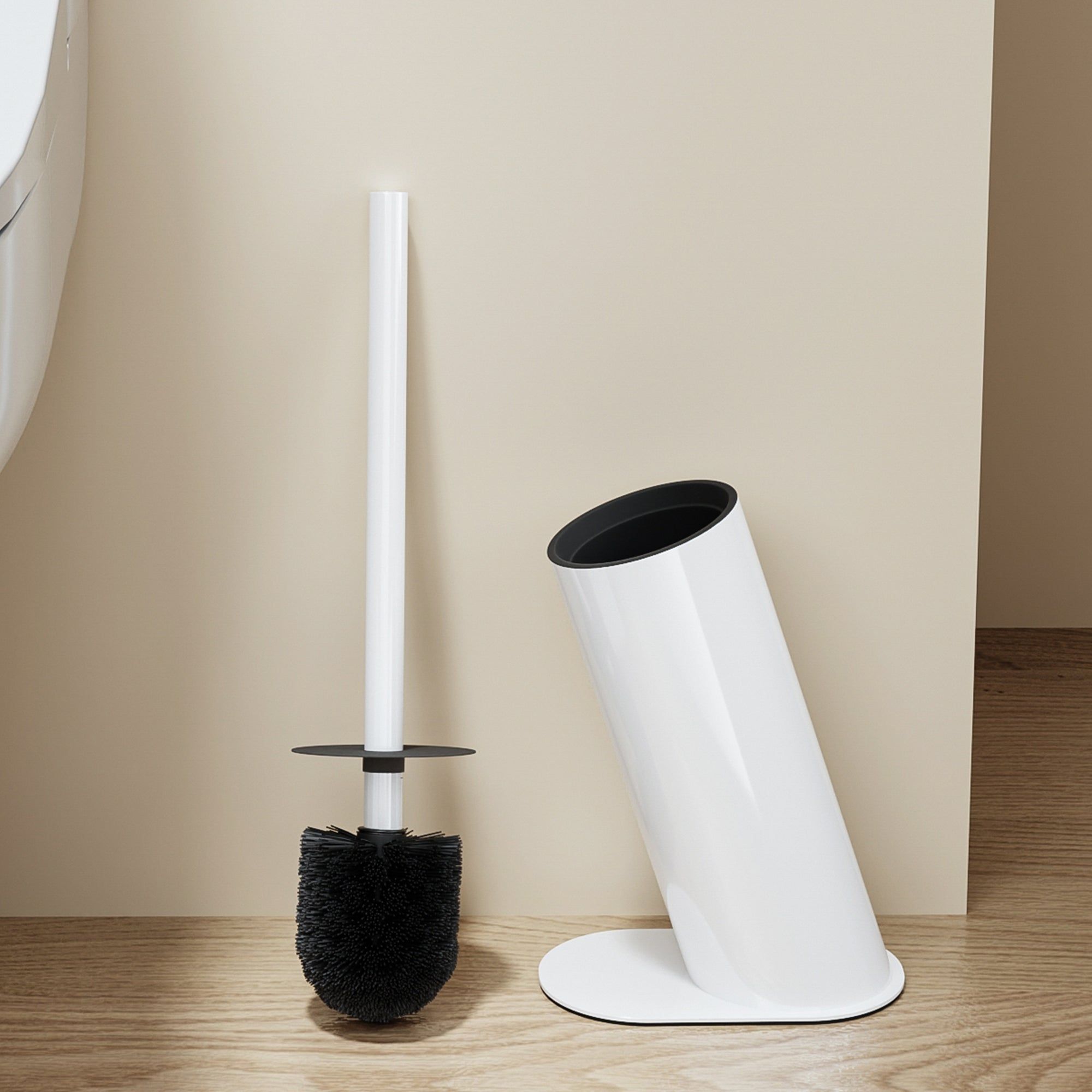 Brosse WC design blanche en acier inoxydable avec support assorti