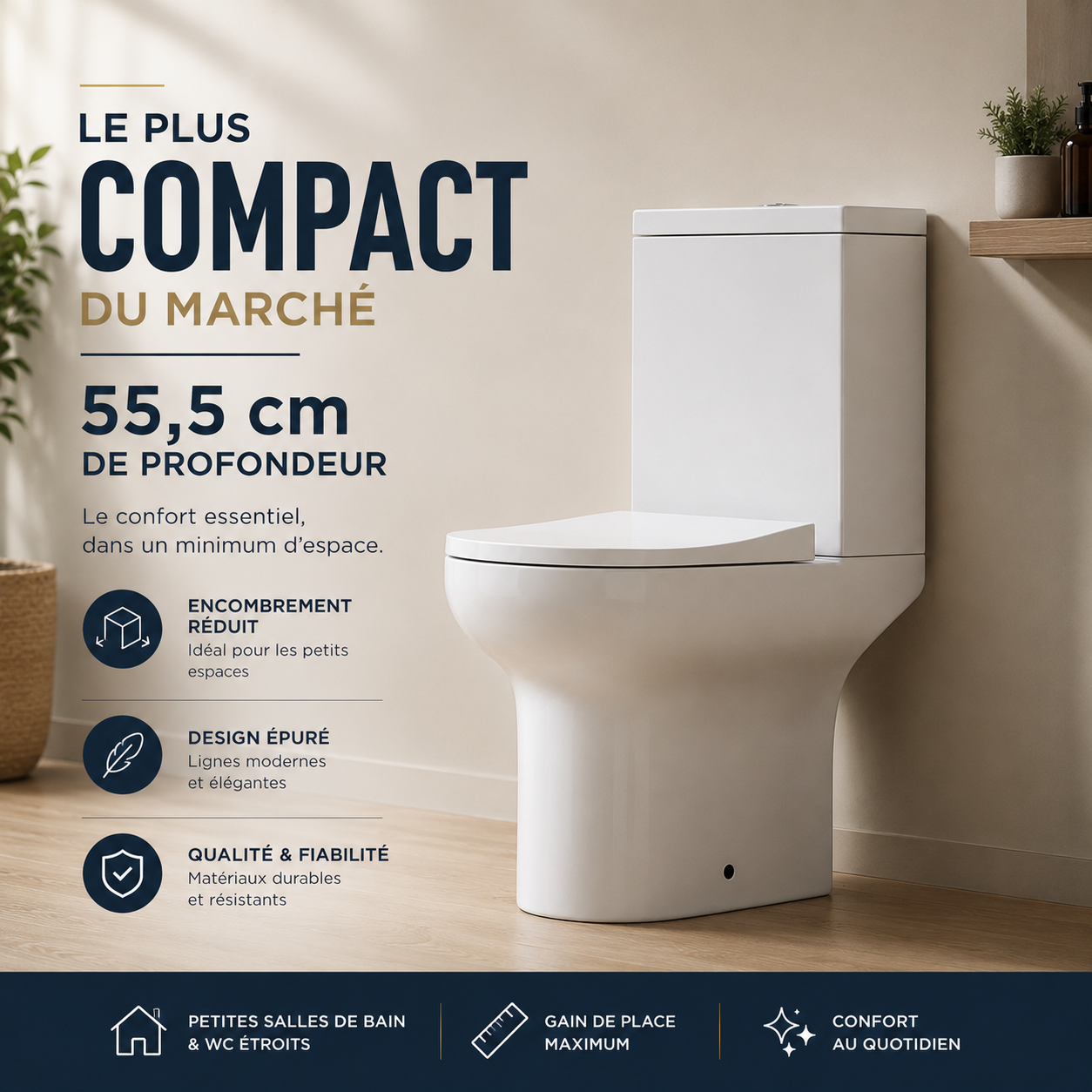 WC Ultra Compact à Poser (55,5x35,5x79cm) - Sortie Horizontale