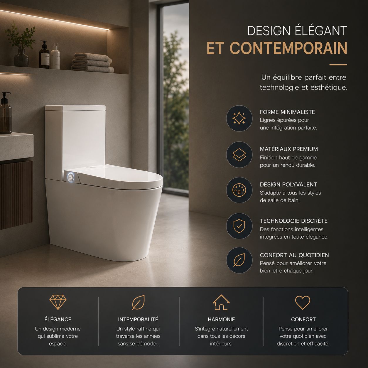 WC intelligent japonais T5 : design élégant, confort et technologie pour votre salle de bain.