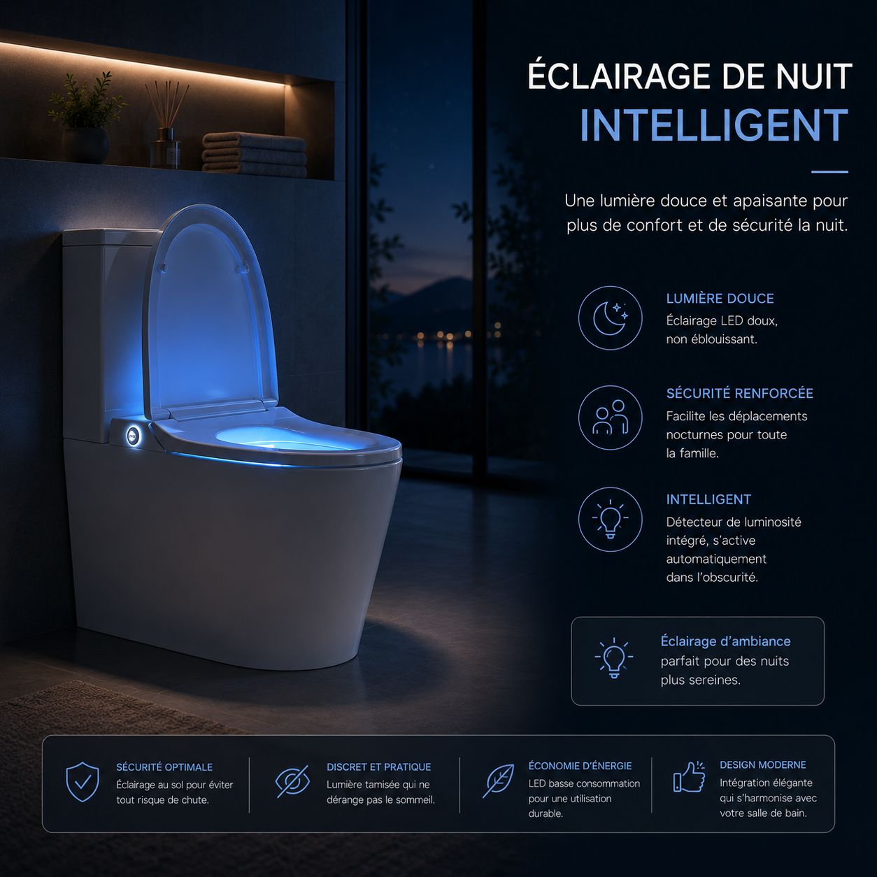 WC Intelligent Japonais T5 avec éclairage de nuit doux et sécurisant