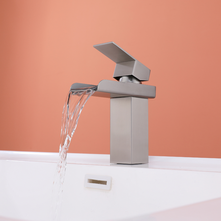 Robinet de salle de bain cascade en nickel brossé, design moderne, style contemporain