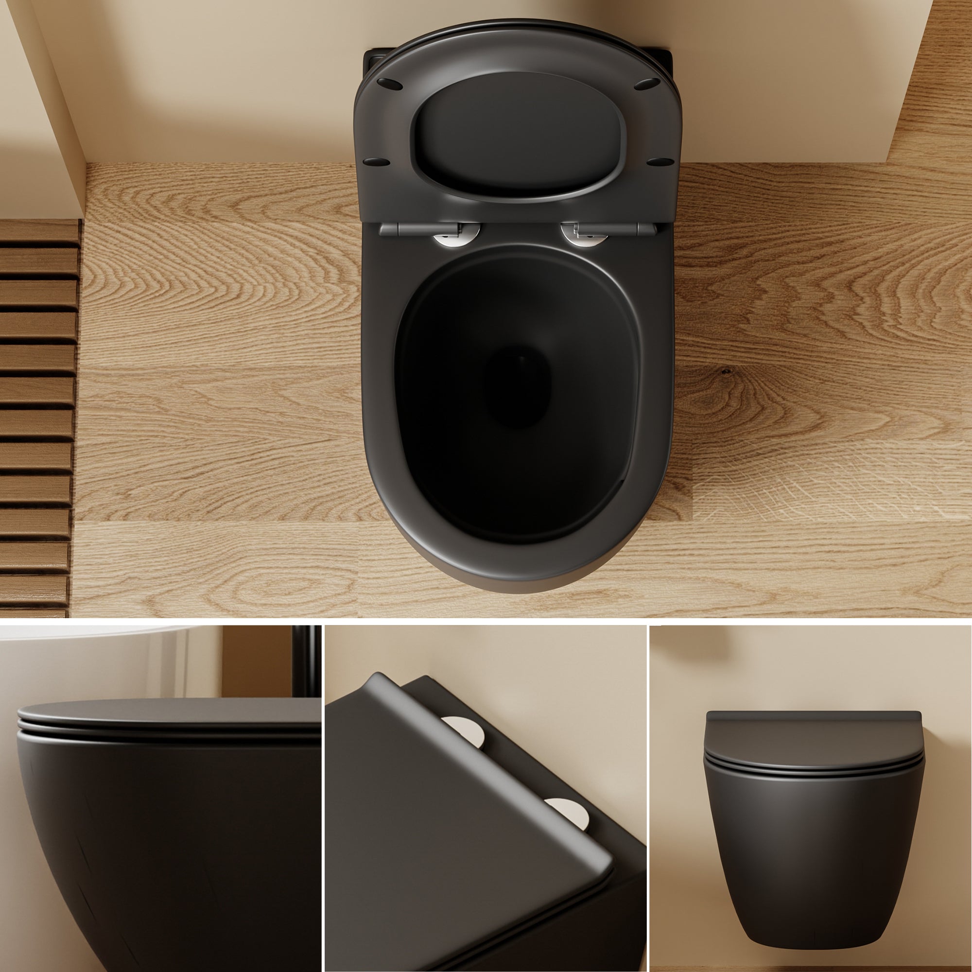 WC suspendu ultra compact noir LAVA (49,5*37*32cm)– Design moderne & abattant Soft Close