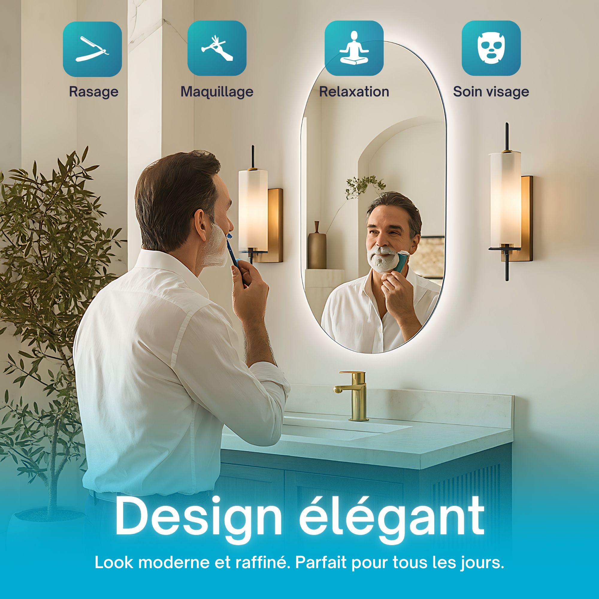 Miroir Ovale Lumineux LED 50×80 cm