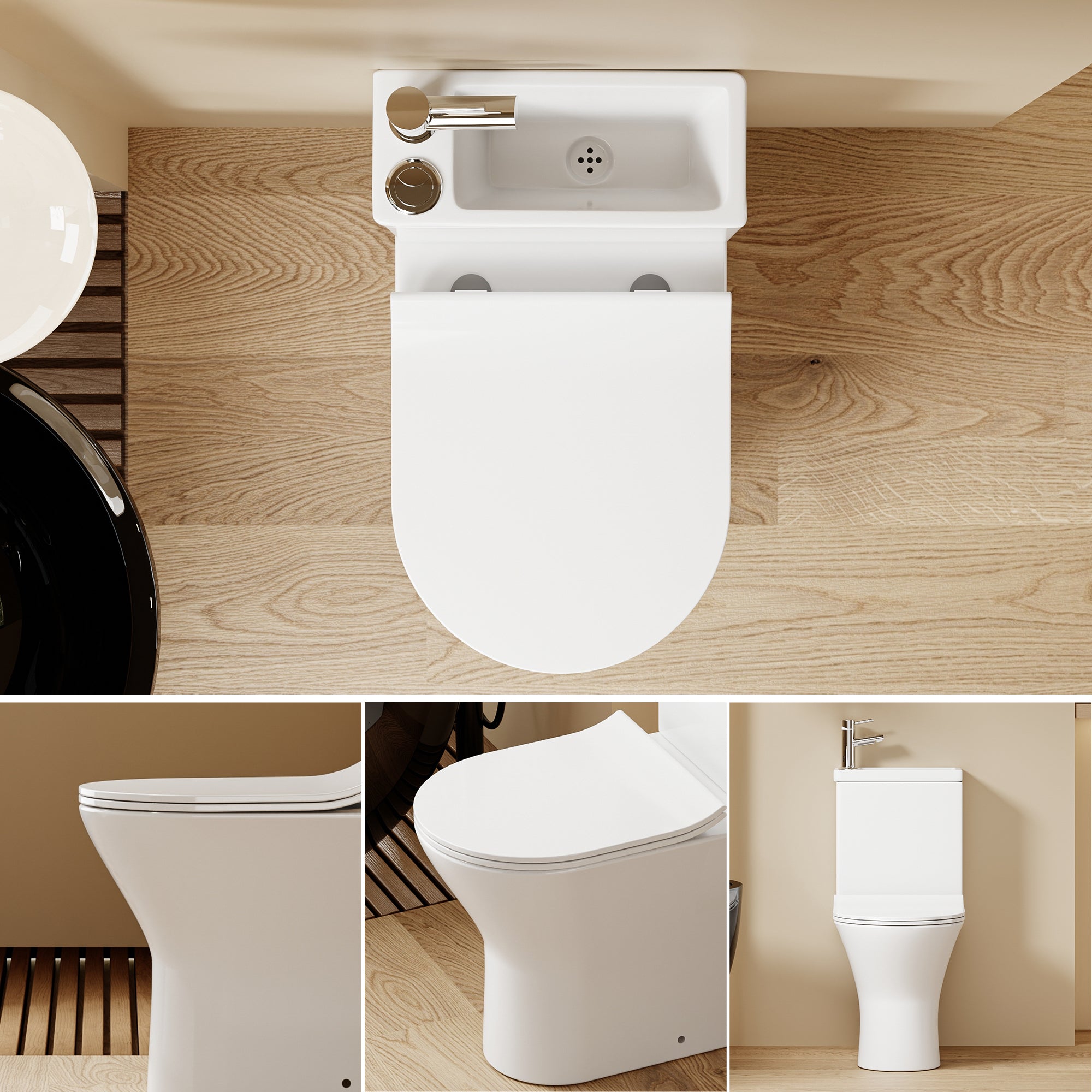 WC à poser avec lave-mains intégré 2-en-1 sans bride sortie horizontale