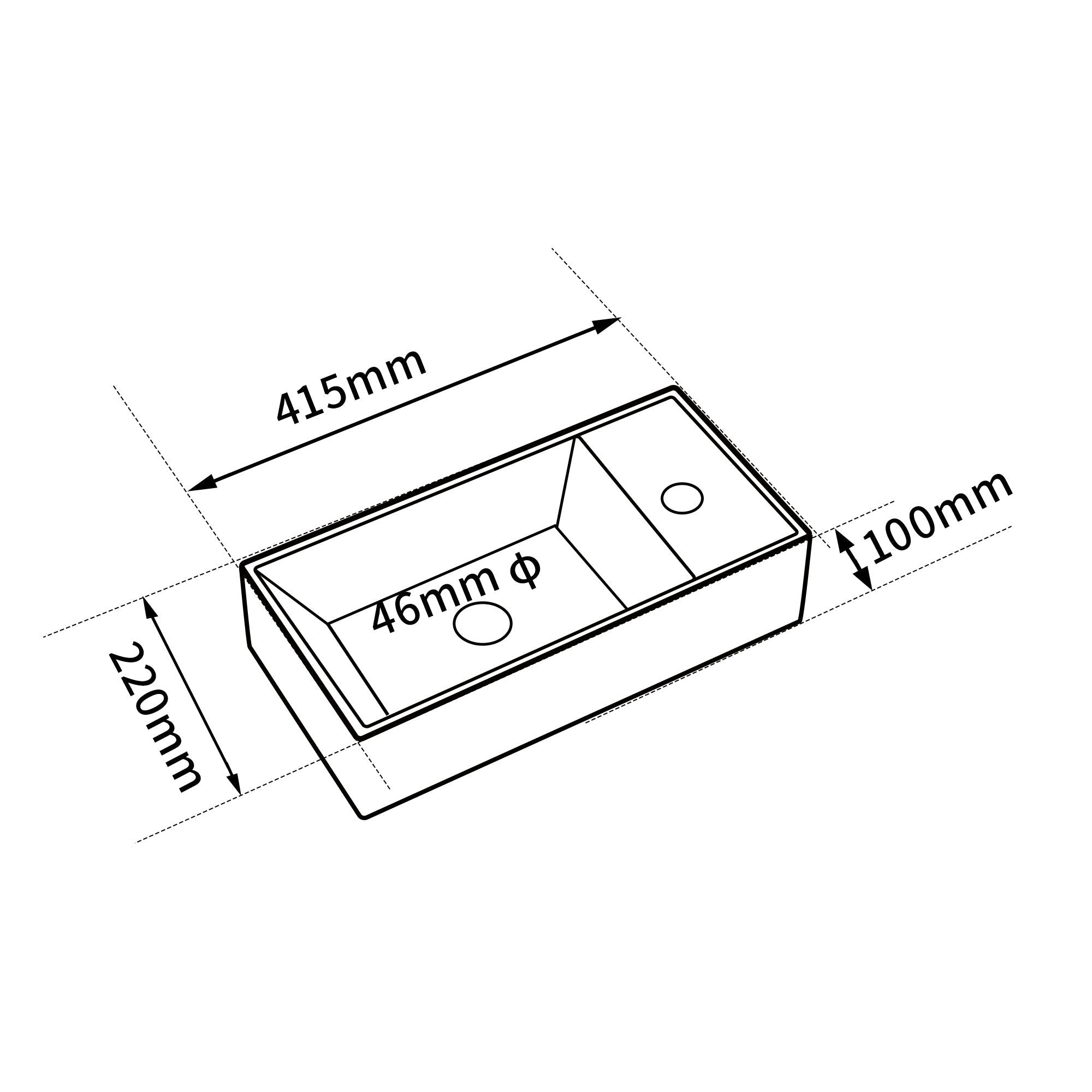 Lave-mains avec rebord sortie droite (41,5*22*10cm)