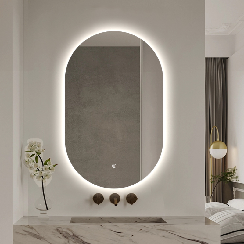 Miroir ovale LED 50x80cm : Miroir de salle de bain ovale élégant avec éclairage LED intégré, parfait pour les salles de bain modernes.