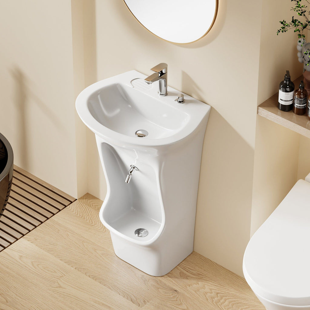 Lavabo d'ablutions - Bassin Lavage des pieds Wudu : Lavabo sur pied moderne en céramique blanche avec bassin lave-pieds intégré.