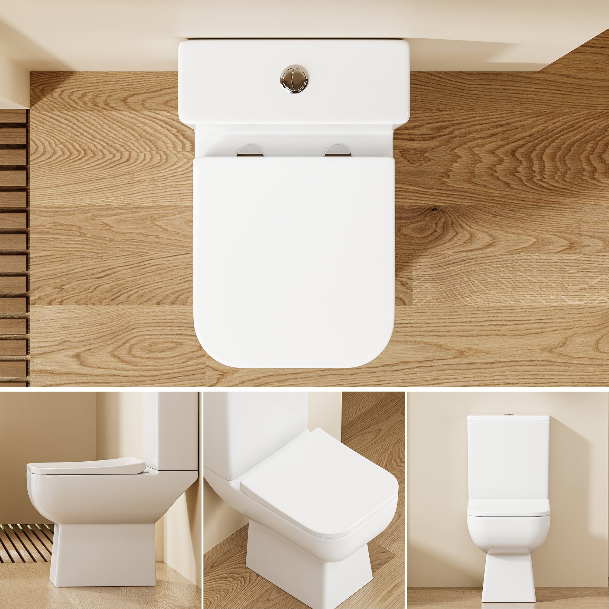 WC à Poser Ultra Compact 55,5 cm BIKIBUS – Design Carré Arrondi – Abattant Soft Close – Sortie Horizontale