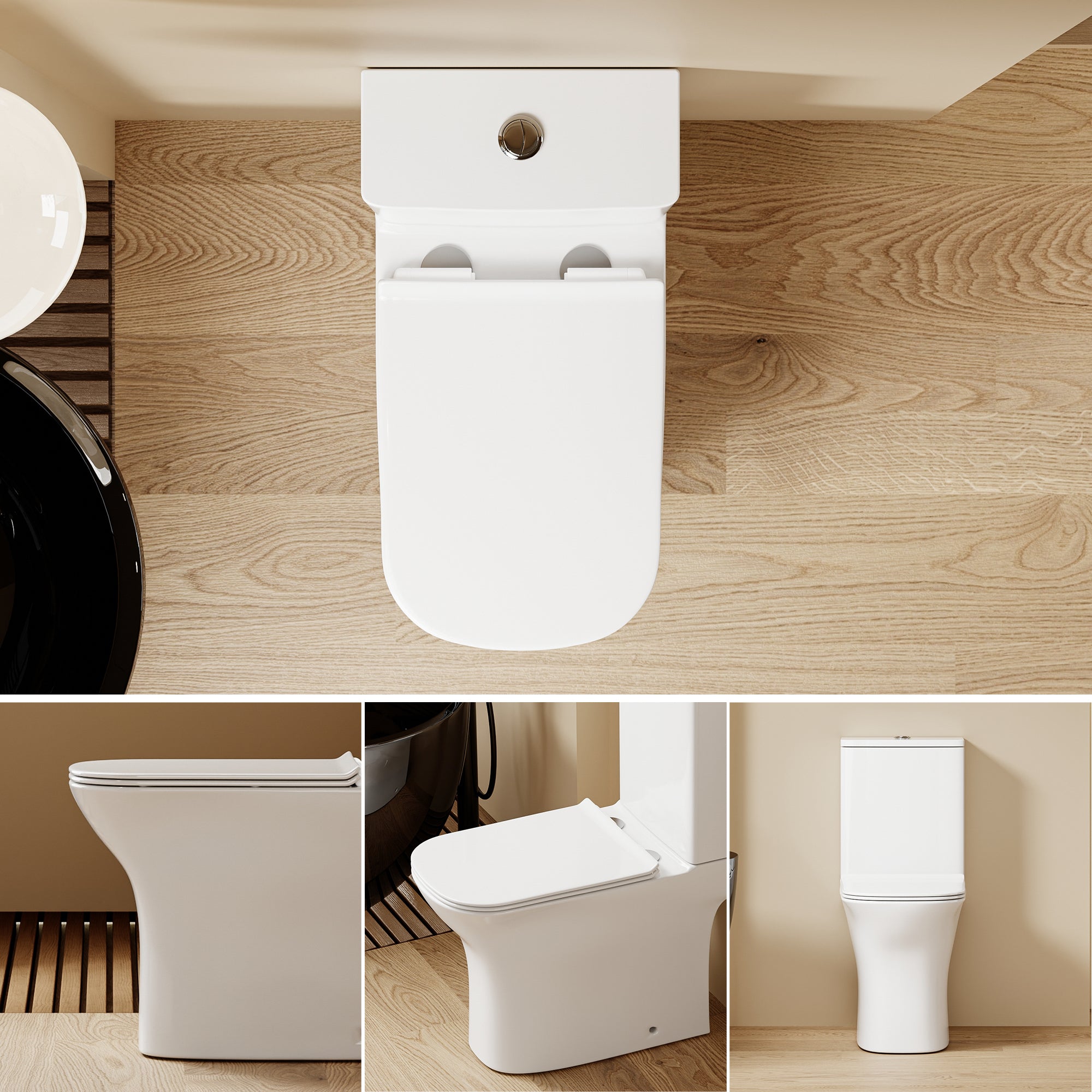 WC à poser sans bride sortie horizontale (63x34x76cm) - Design rectiligne blanc FREKI