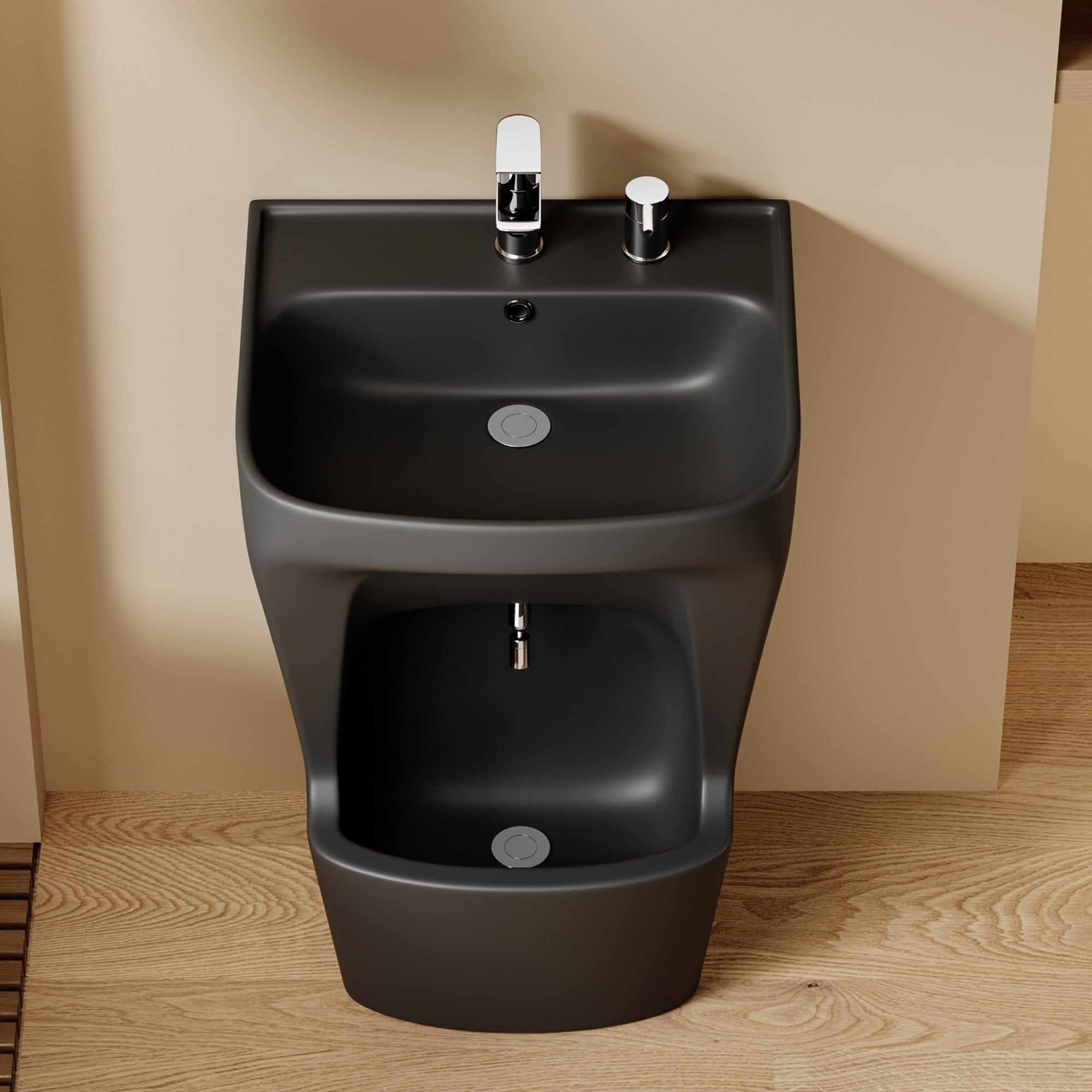 Lavabo d’ablutions noir GAZA avec double vasque, design moderne.