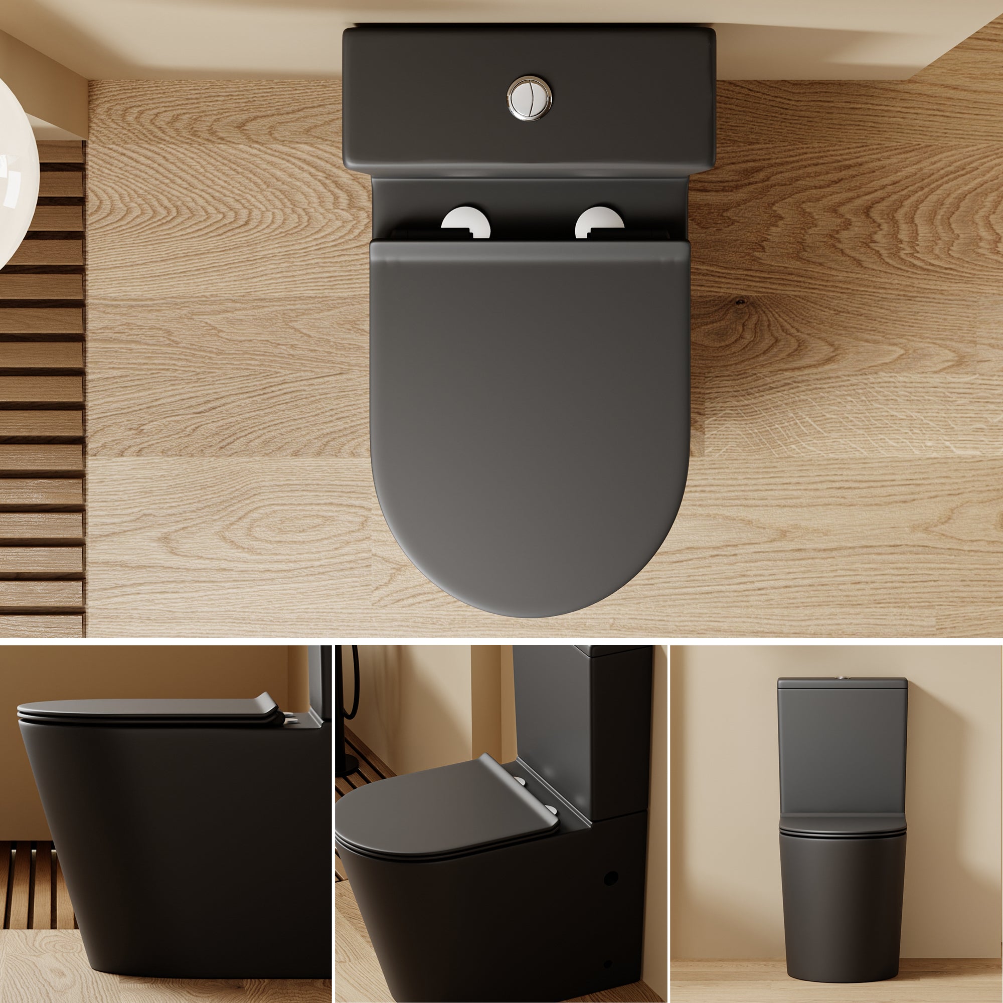 WC à poser sans bride sortie horizontale (63x38x82cm) - Design arrondie noir CESAR