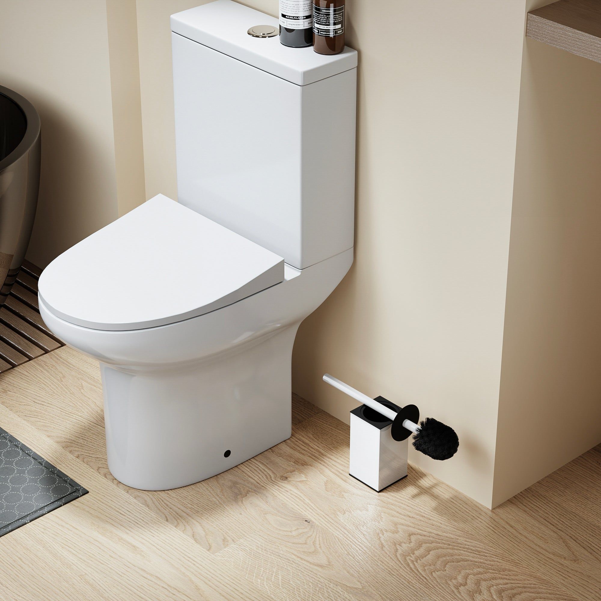 Brosse WC carrée blanche avec couvercle – design moderne et hygiène