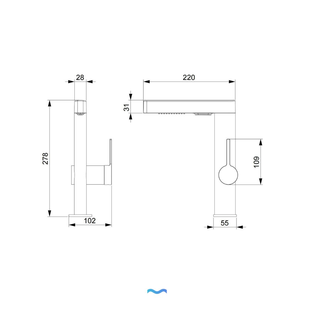 Robinet moderne multifonction gris métalisé:  Modern metallic gray multi-function faucet with shower head and separate spout.