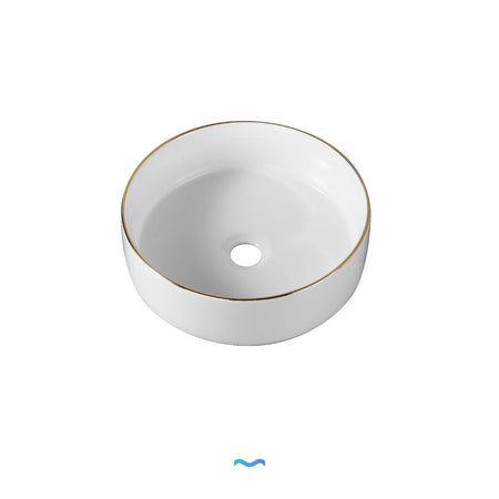 Lavabo rond blanc avec bord doré