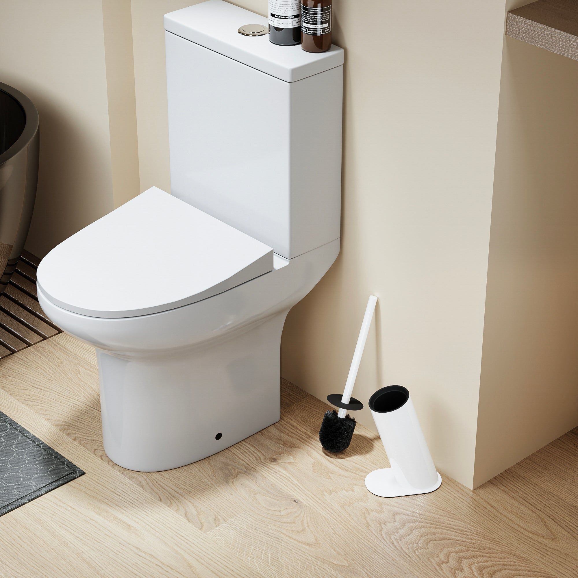 Brosse WC design en acier inoxydable blanc avec support assorti