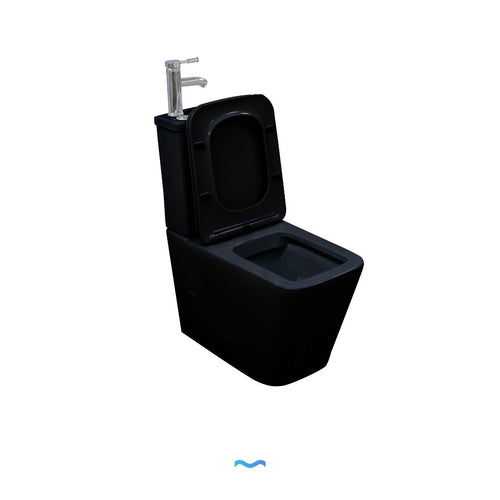 WC à poser avec lave-mains intégré noir et robinet