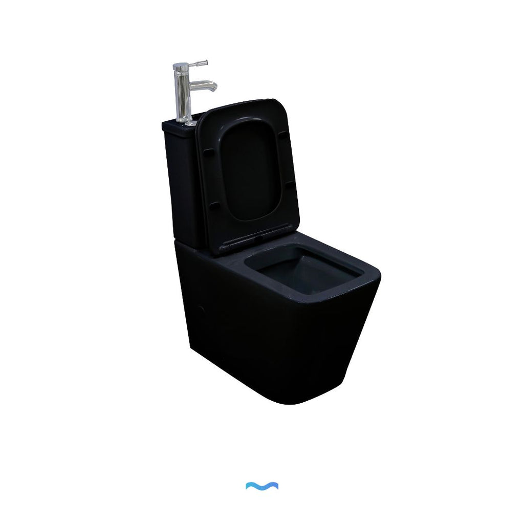 Toilettes suspendues noires avec lave-mains et robinet intégrés