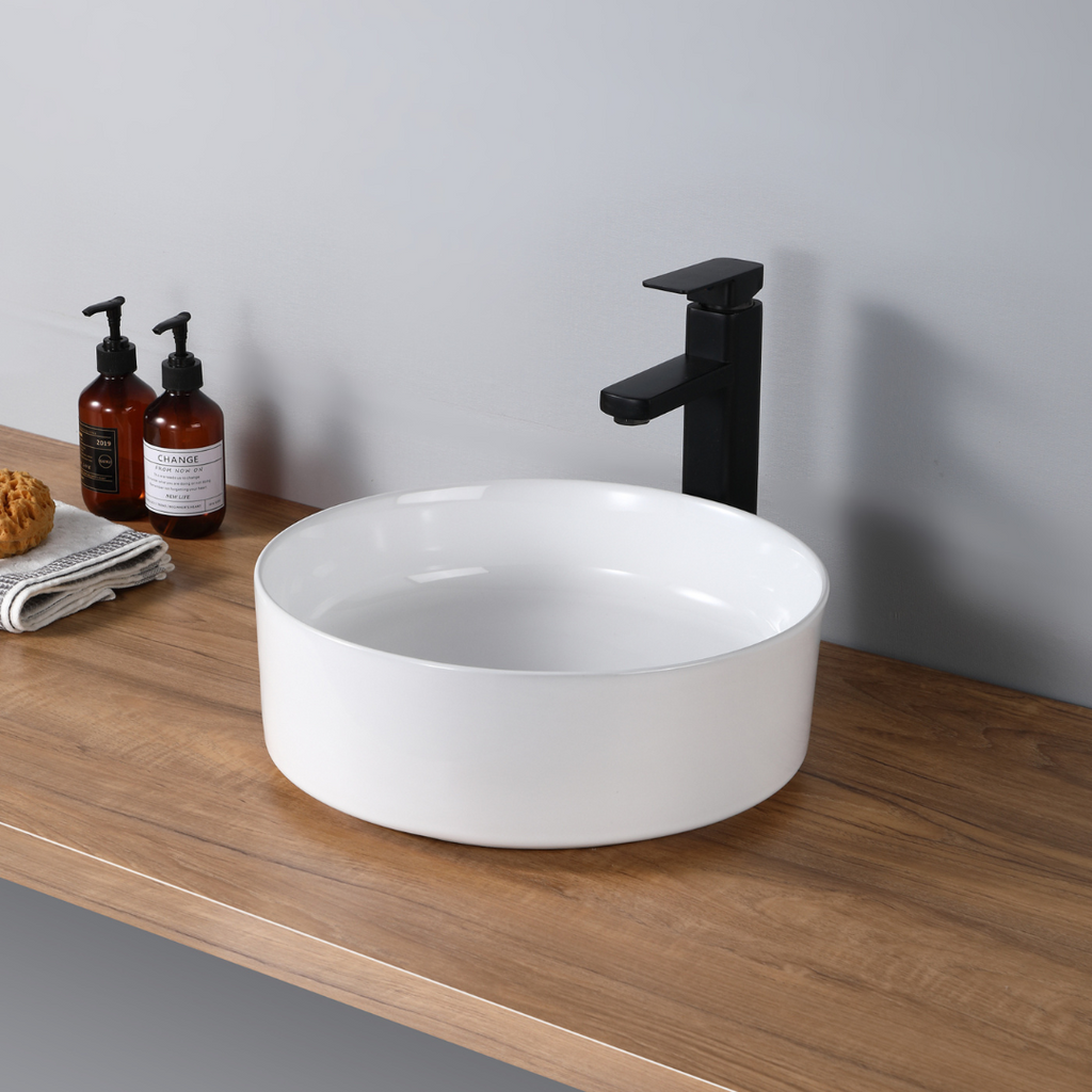 Vasque à poser ronde en céramique blanche, lavabo de salle de bain moderne
