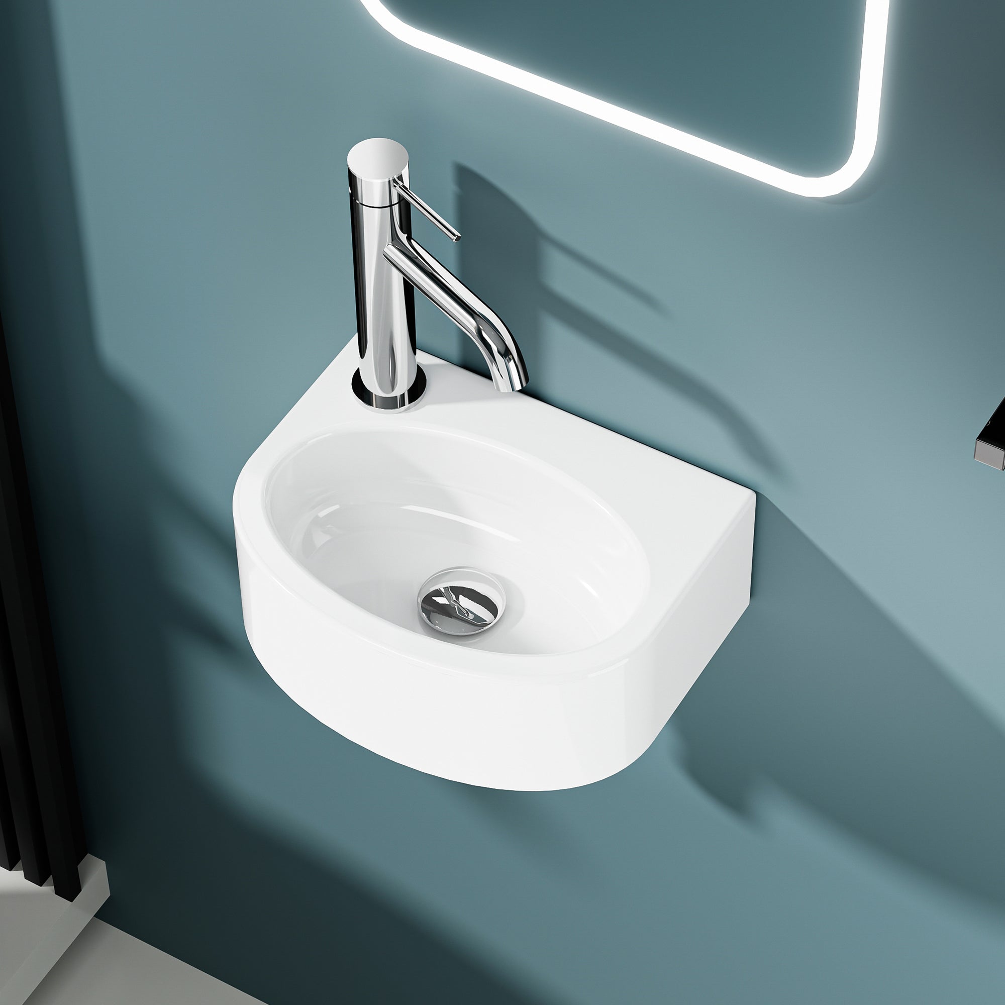 Vasque lave-mains murale sortie gauche petit format en céramique blanc (30*23cm) - LINO