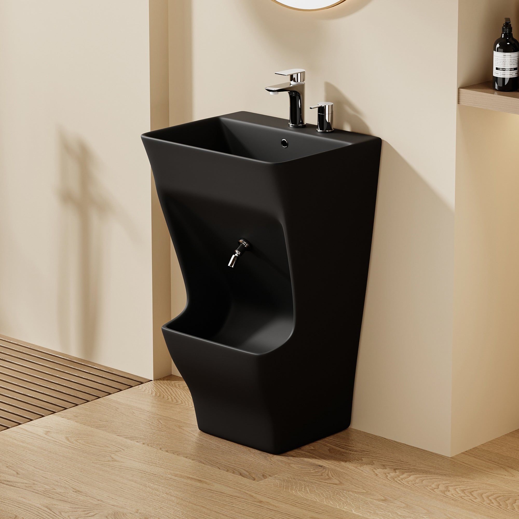 Lavabo d'ablutions Tunis noir, design rectangulaire moderne.