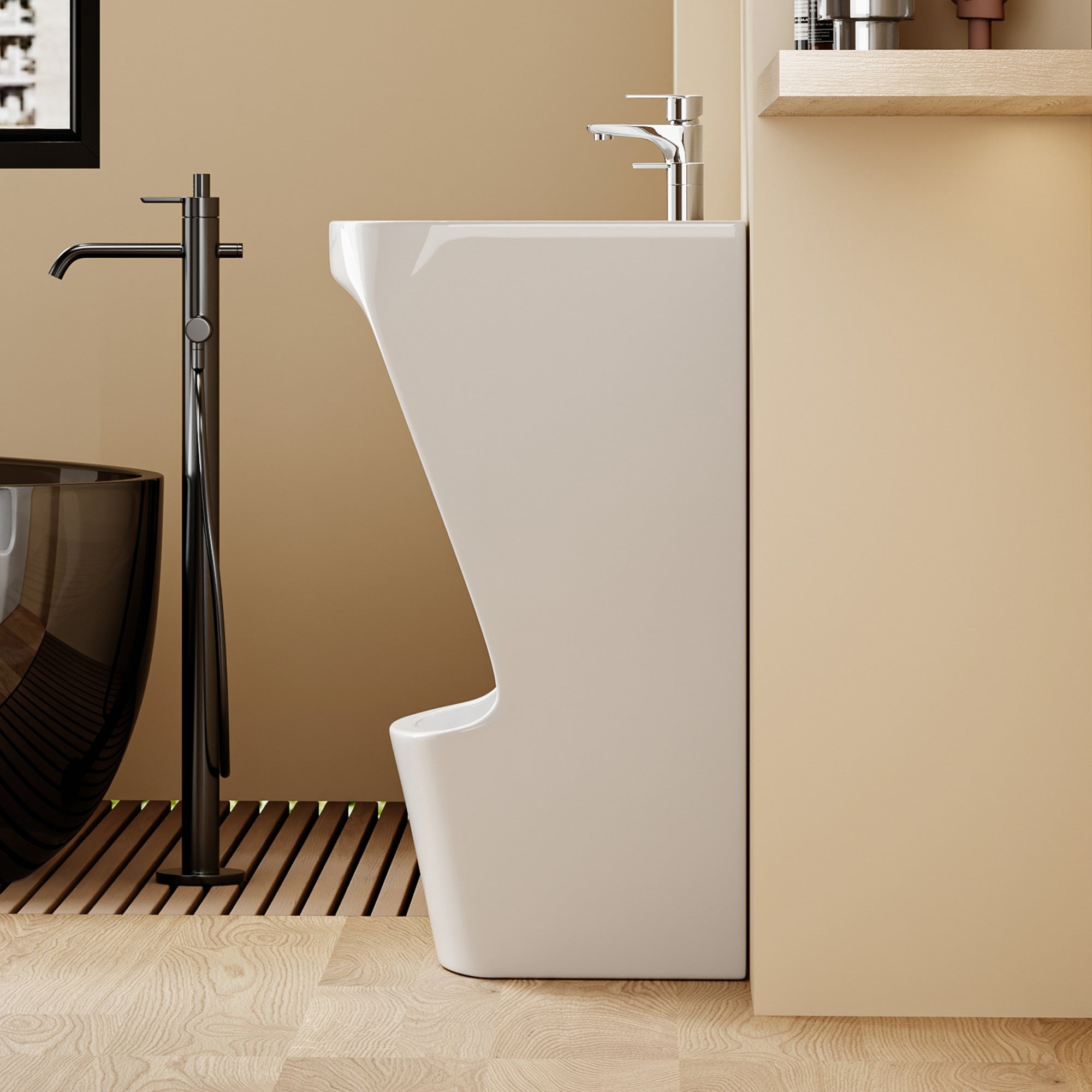 Lavabo d'ablutions GAZA blanc moderne, double vasque pour rites musulmans.