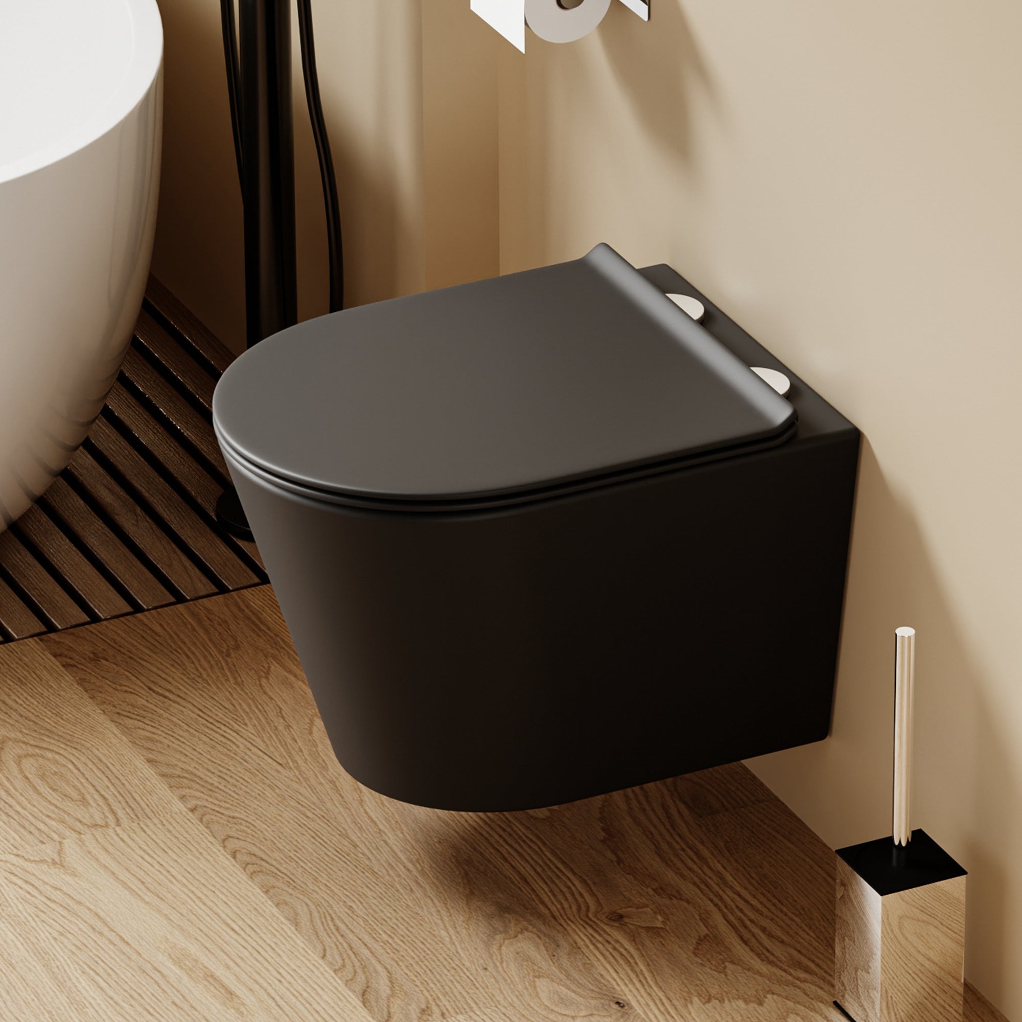WC suspendu noir SOLEIL (49*36,5*32 cm) – Design moderne et Abattant Soft Close