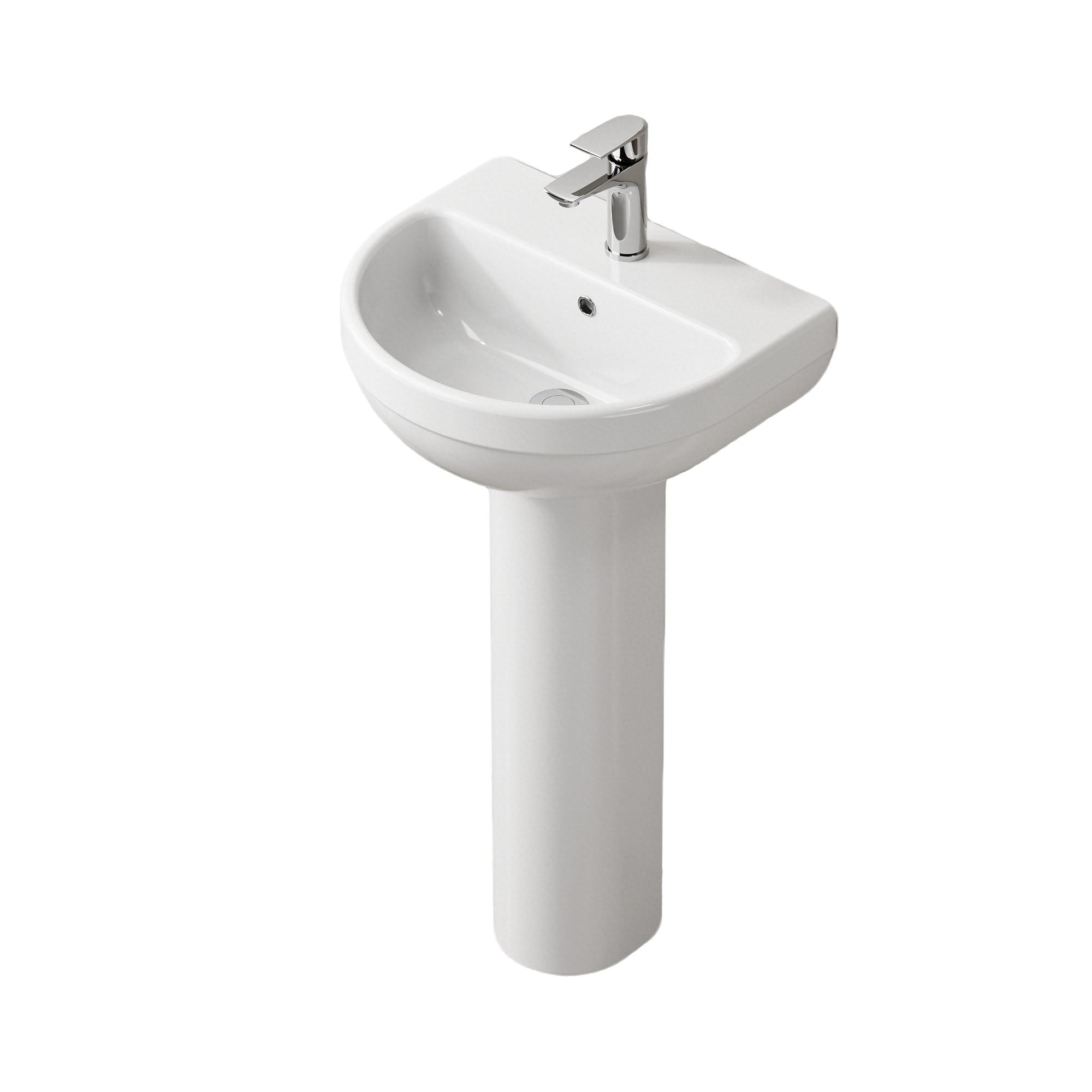 Lavabo colonne sur pied en céramique blanche, ultra compact, Hauteur 86 cm
