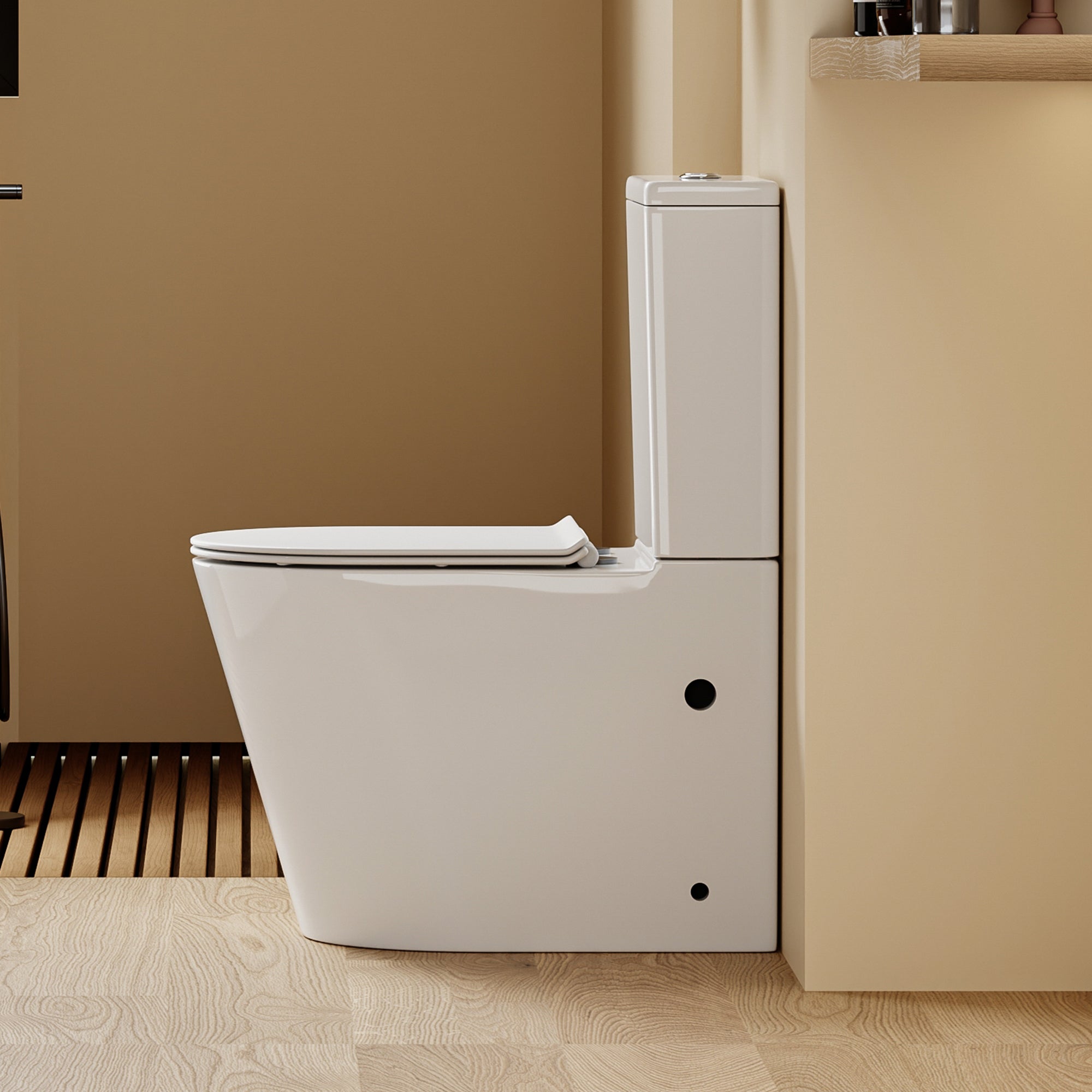 WC à poser sans bride sortie horizontale (63x38x82cm) - Design arrondie blanc VICTOR