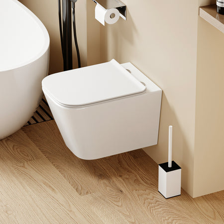 WC suspendu blanc LUNE, carré arrondi 51,5 cm, avec abattant Soft Close.