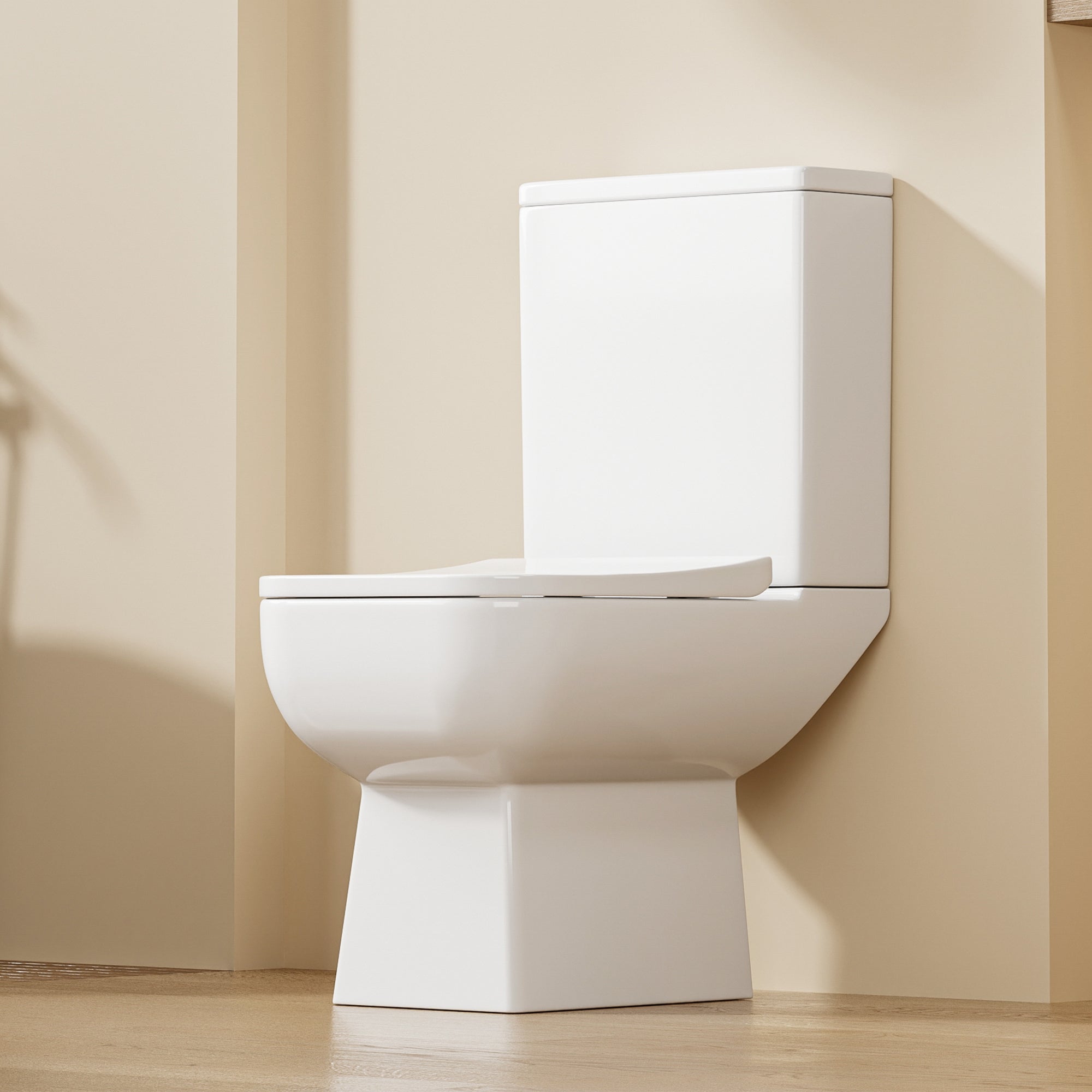 WC à Poser Ultra Compact 55,5 cm BIKIBUS – Design Carré Arrondi – Abattant Soft Close – Sortie Horizontale
