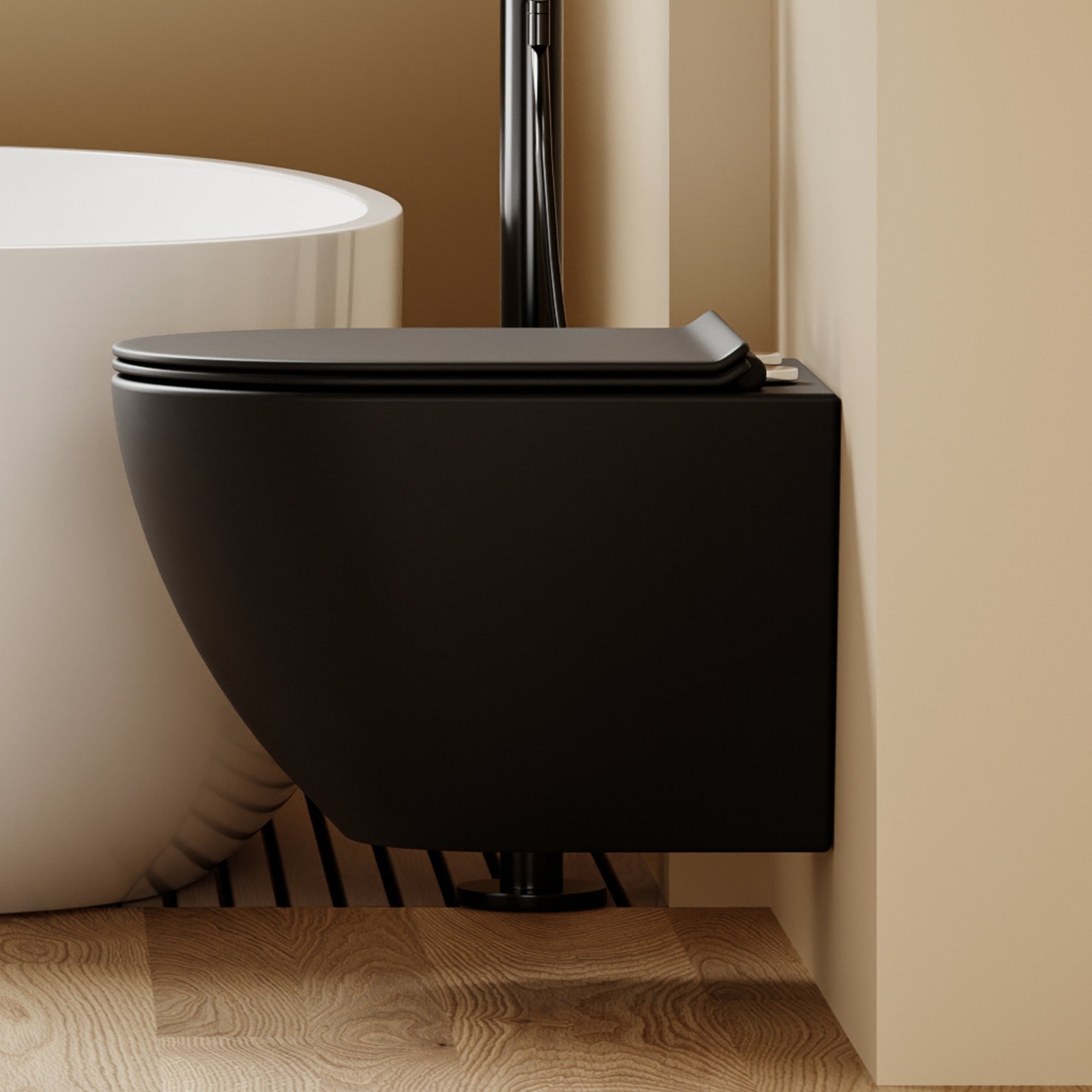 WC suspendu ultra compact noir LAVA (49,5*37*32cm)– Design moderne & abattant Soft Close