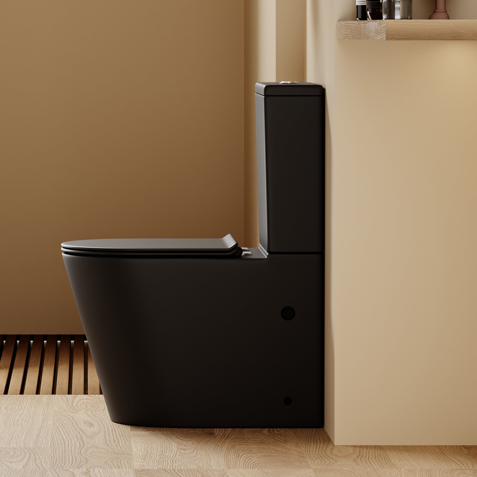 WC à poser sans bride sortie horizontale (63x38x82cm) - Design arrondie noir CESAR