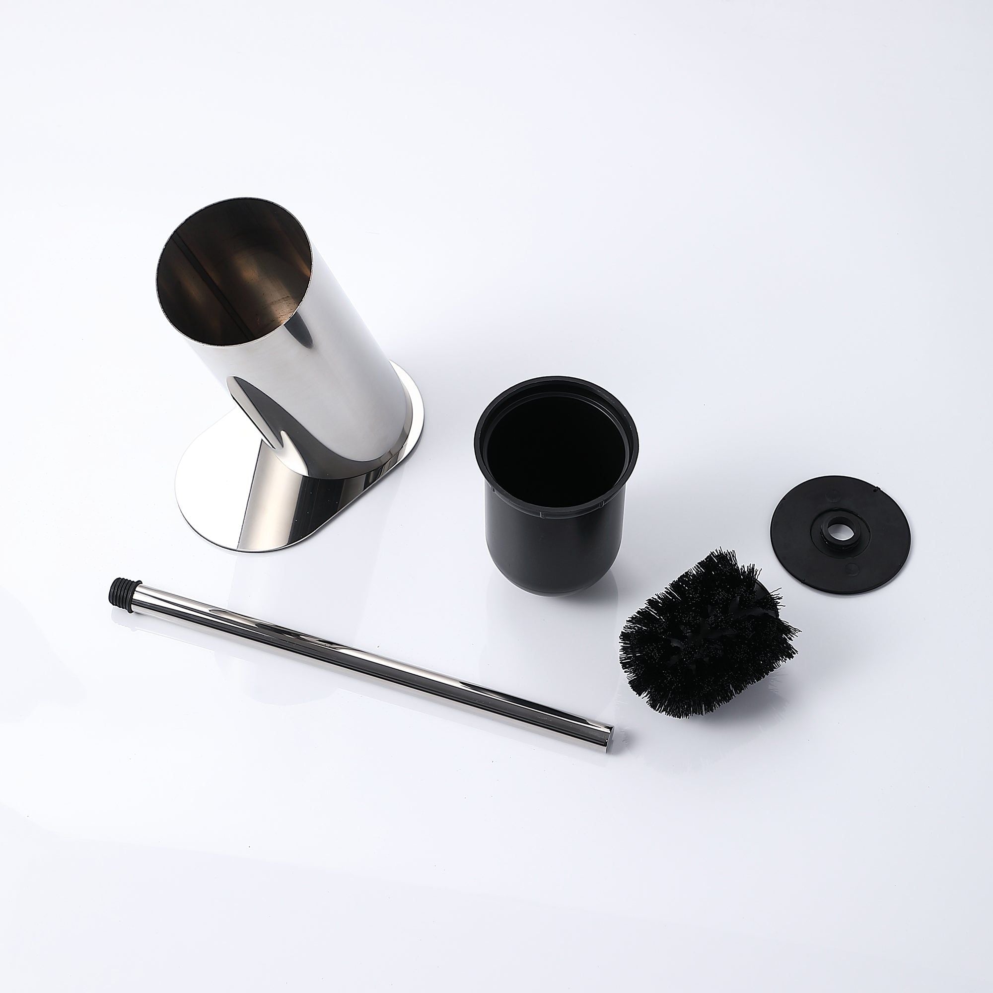 Brosse WC design en acier inoxydable chromé, avec manche et support noir