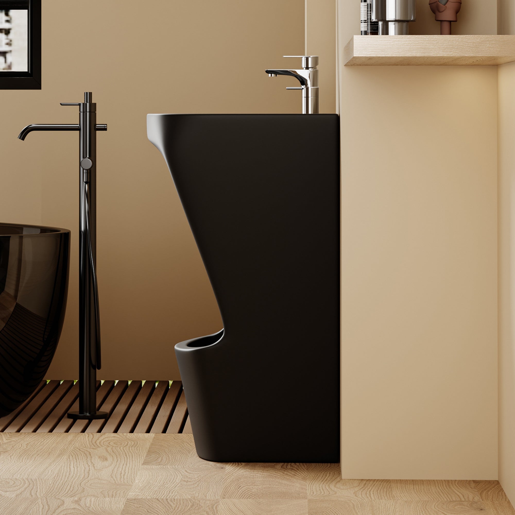 Lavabo d’ablutions GAZA noir, double vasque design moderne pour ablutions musulmanes.