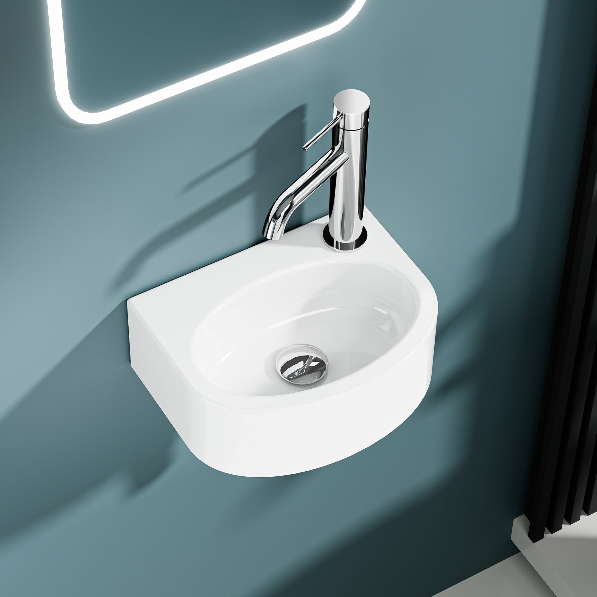 Vasque lave-mains murale sortie droite petit format en céramique blanc (30*23cm)