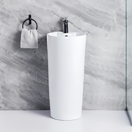Lavabo Totem Design Arrondi et Épuré Blanc