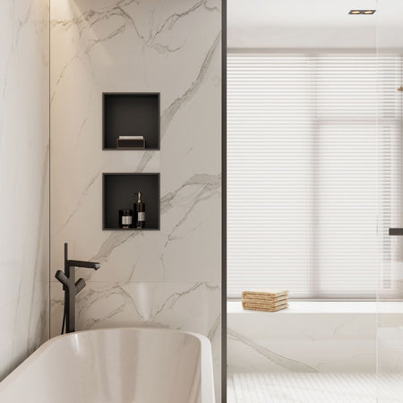 Niche de douche carrée noire mate, 30x30x12cm, idéale pour le rangement de la salle de bain