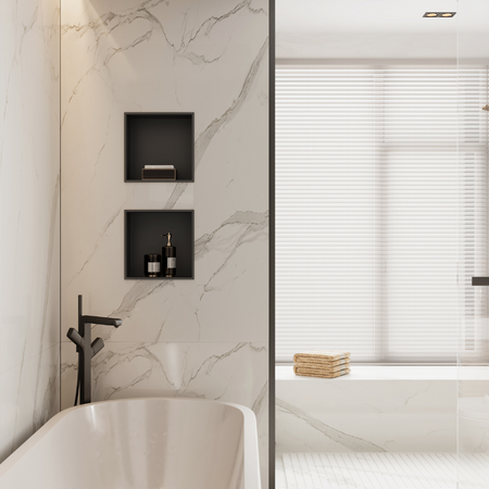 Niche de douche carrée noire mate, 30x30x12cm, idéale pour le rangement de la salle de bain