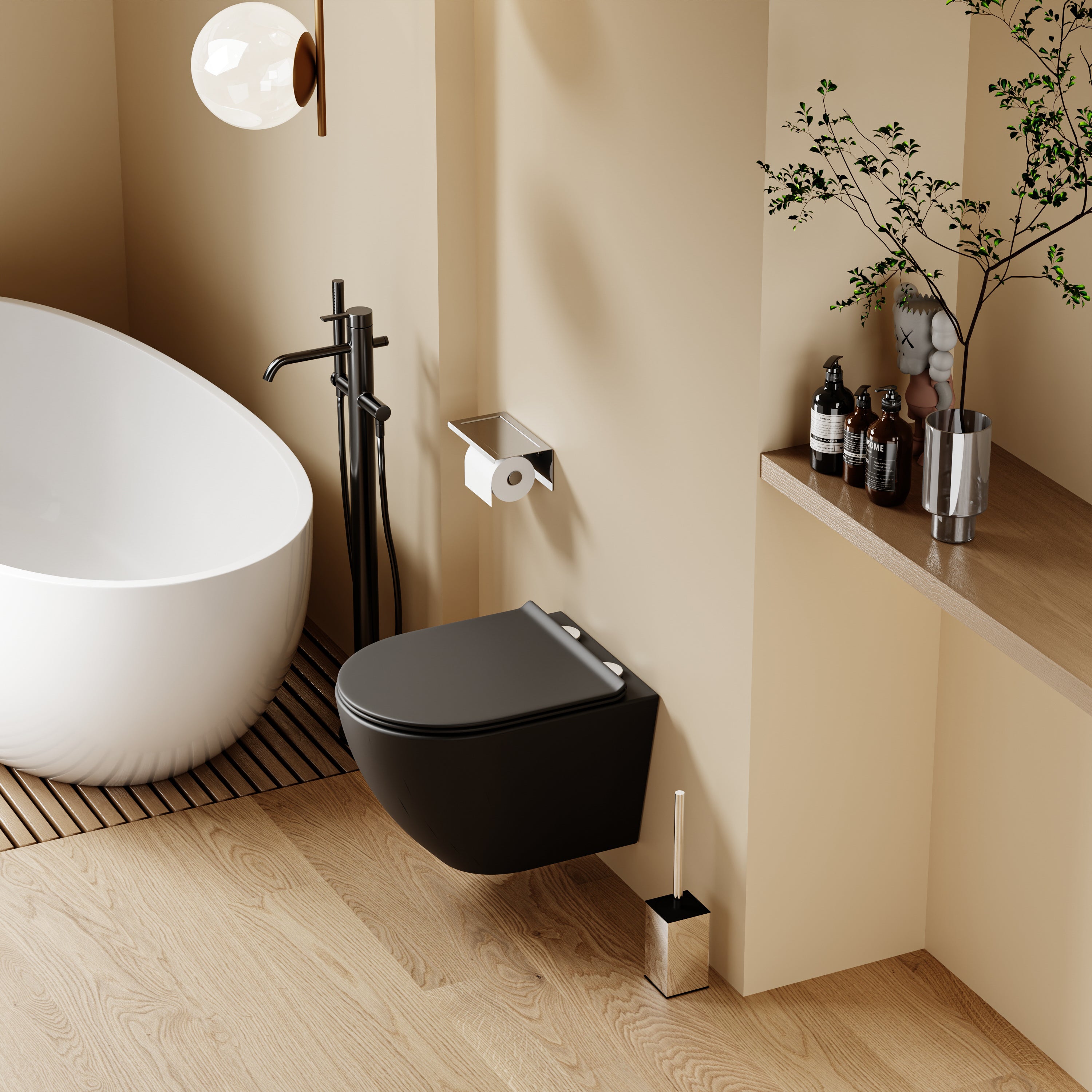 WC suspendu ultra compact noir LAVA (49,5*37*32cm)– Design moderne & abattant Soft Close