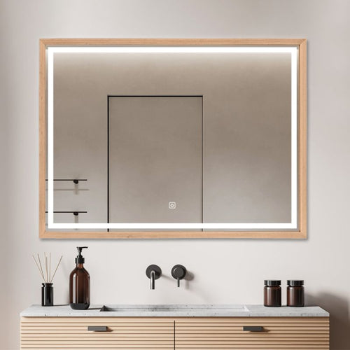 Miroir lumineux LED avec cadre bois