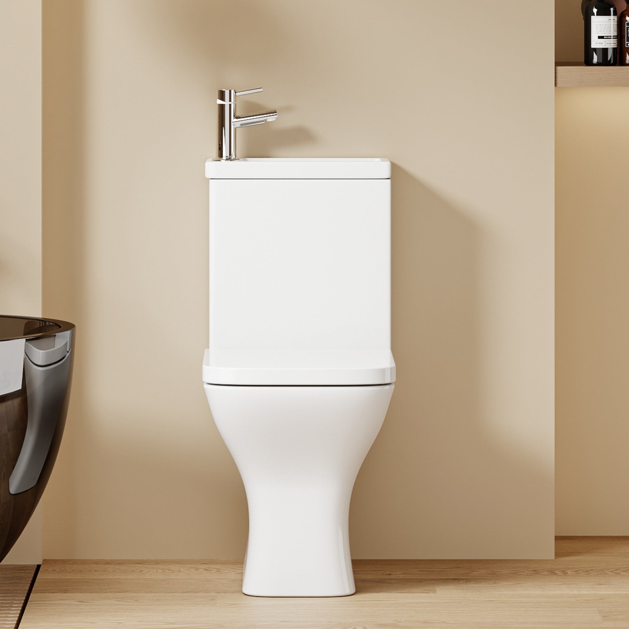 WC à poser avec lave-mains intégré 2-en-1 sans bride sortie horizontale (60,5*36*78cm) KENZO